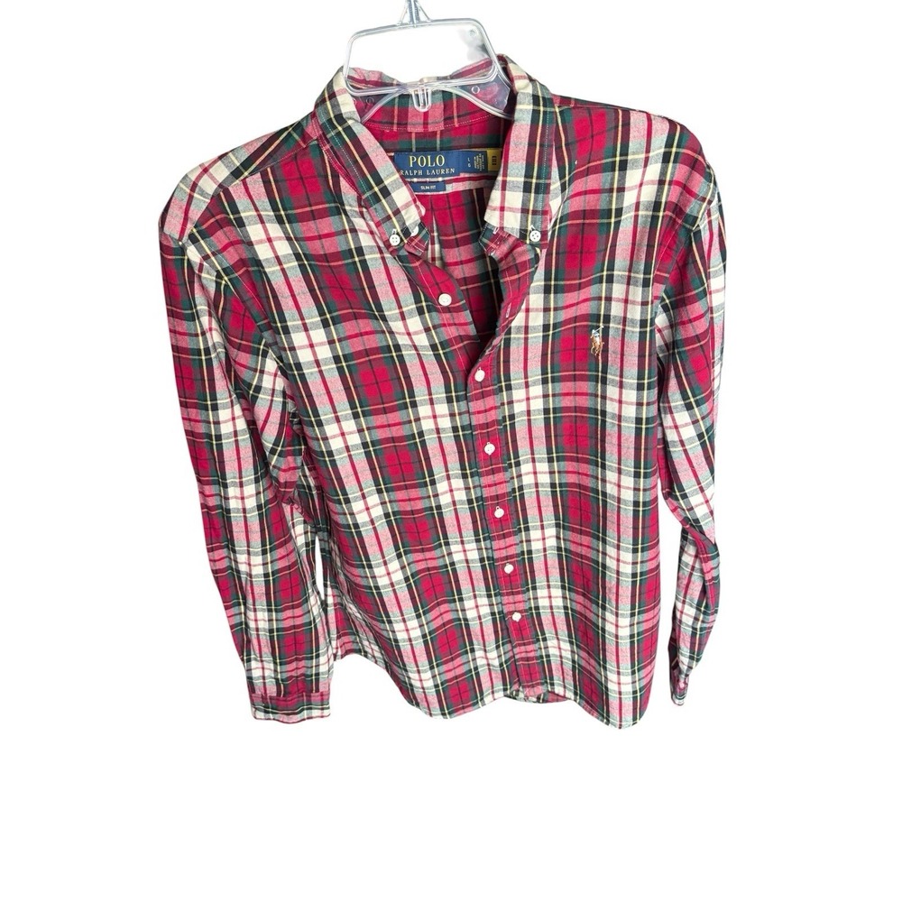 Men's Polo Ralph Lauren Custom Slim Fit Long Sleeved Plaid Button Up Shirt Large